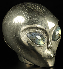 4.1" Pyrite Hand Carved Crystal Dragon Skull with Labradorite Eyes Sculpture, Crystal Healing