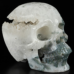 GEODE Huge 5.0" Green Moss Agate Carved Crystal Skull,Super Realistic, Crystal Healing