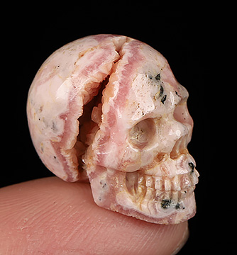 0.7" Rhodochrosite Hand Carved Crystal Skull, Realistic, Crystal Healing