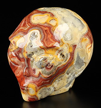 Gemstone 2.0" Crazy Lace Agate Star Being Female Alien Crystal Skull Companion, Hand Carved Gemstone Fine Art Sculpture, Reiki Healing Stone Statue