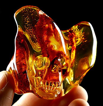 Gemstone 2.4" Baltic Amber Carved Crystal Skull, Realistic
