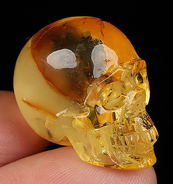 1.0" Baltic Amber Hand Carved Crystal Skull, Realistic, Crystal Healing