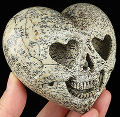 3.5" Chinese Painting Stone Carved Crystal Skull Heart Sculpture, Crystal Healing
