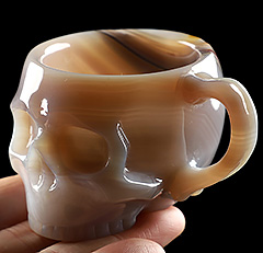 3.1" Premium Brazilian Agate Hand Carved Crystal Skull Cup Fine Art Sculpture, Crystal Healing