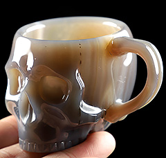 2.9" Premium Brazilian Agate Hand Carved Crystal Skull Cup, Crystal Healing