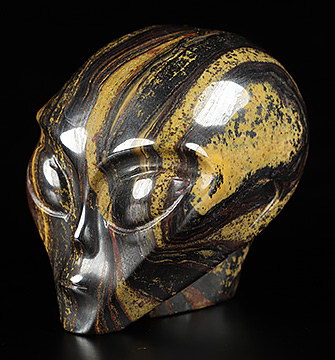 2.0" Colorful Tiger Iron Eye Carved Crystal Female Alien Skull, Crystal Healing