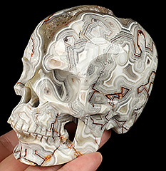 Gemstone 4.0" Red Crazy Lace Agate Geode Hand Carved Crystal Skull, Super Realistic, Crystal Healing