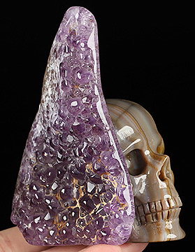 3.9" Agate Amethyst Druse Hand Carved Crystal Skull, Realistic, Crystal Healing