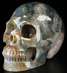 5.1" Green Moss Agate Hand Carved Crystal Skull, Realistic, Crystal Healing