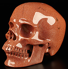 Super Realistic! Lifesized 5.1" Goldstone Hand Carved Crystal Skull, Crystal Healing
