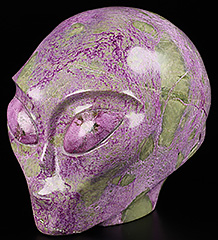 Gemstone 4.1" Stichtite and Serpentine Star Being Female Alien Crystal Skull Companion, Hand Carved Gemstone Fine Art Sculpture, Reiki Healing Stone Statue