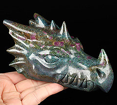 5.9" Ruby kyanite Hand Carved Crystal Dragon Head Skull Sculpture, Crystal Healing