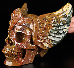 5.9" Indian Agate Hand Carved Guardian Crystal Skull Sculpture, Crystal Healing