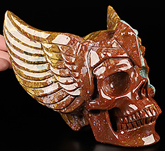 5.9" Indian Agate Hand Carved Guardian Crystal Skull Sculpture, Crystal Healing