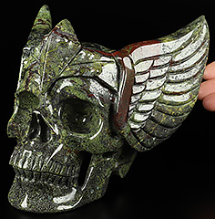 5.9" Dragon Blood Jasper Hand Carved Guardian Crystal Skull Sculpture, Crystal Healing