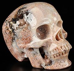 5.1" Ice Flower Agate Hand Carved Crystal Skull, Super Realistic, Crystal Healing