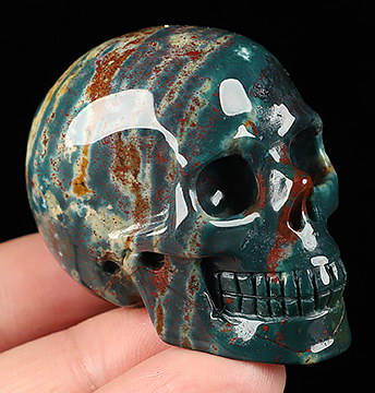 2.0" Bloodstone Hand Carved Crystal Skull, Realistic, Crystal Healing