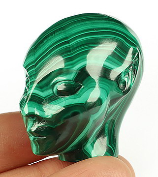 Gemstone 1.7" Malachite Hand Carved Fairy Elf Alien Crystal Skull Companion Sculpture, Crystal Healing
