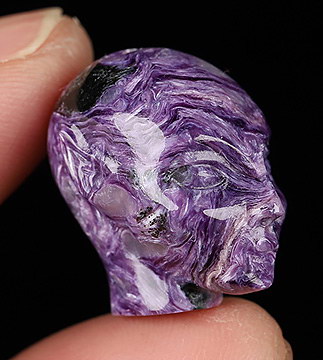 Gemstone 0.8" Russian Charoite Hand Carved Fairy Elf Alien Crystal Skull Companion Sculpture, Crystal Healing