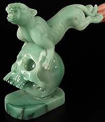 8.3" Green Aventurine Hand Carved Crystal Skull & Leopard Fine Art Sculpture, Crystal Healing