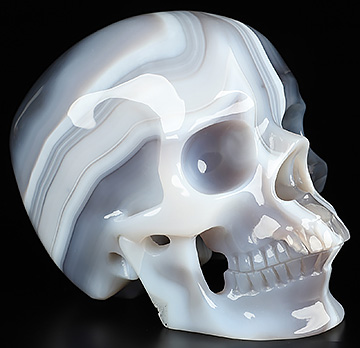 5.1" Premium Brazilian Agate Hand Carved Crystal Skull, Super Realistic, Crystal Healing