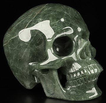 5.1" Green Quartz Hand Carved Crystal Skull, Super Realistic, Crystal Healing