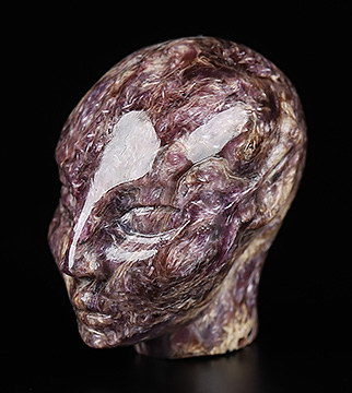 Gemstone 1.1" Russian Charoite Hand Carved Fairy Elf Alien Crystal Skull Companion Sculpture, Crystal Healing
