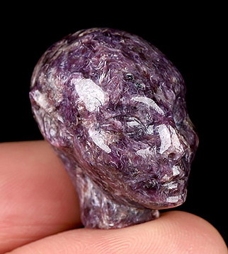 Gemstone 1.1" Russian Charoite Hand Carved Fairy Elf Alien Crystal Skull Companion Sculpture, Crystal Healing