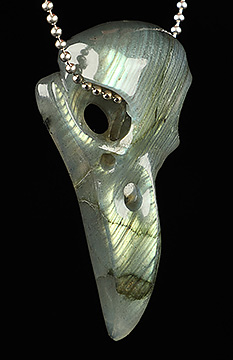 Necklace of 2.3" Labradorite Hand Carved Crystal Skull Pendant, Skull Jewelry