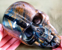 Huge 5.2" Tiger's Eye/tigereye Carved Crystal Screaming Skull