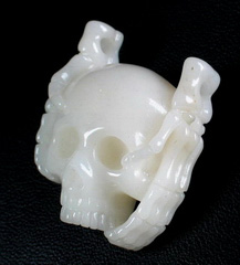 Amazing White Jade Carved Skull and Bones Pendant, Crystal, P3