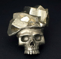 Excellent Pure Pyrite Carved Skull Pendant, Crystal, P11