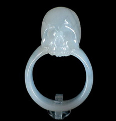 Translucent Agate Carved Skull Ring, Crystal, Size 10, R1