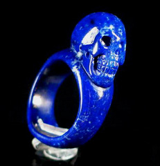 Gem Lapis Lazuli Carved Skull Ring, Gemstone, Size 10, R7