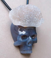 Agate Druse Carved Crystal Skull Pendant