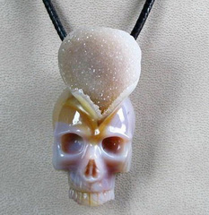 Agate Druse Carved Crystal Skull Pendant
