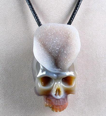 Agate Druse Carved Crystal Skull Pendant