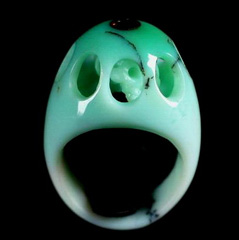Size 9, Chrysoprase Carved Crystal Skull Ring with Fire Agate