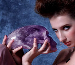 May 2, 2015 ACSAD (A Crystal Skull a Day) - Amethyst Encounter - Amethyst Alien Carved Elongated Mayan Alien Crystal Skull