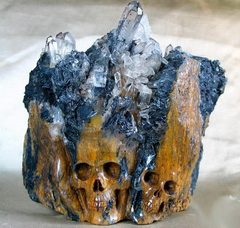 Incredible 5.4" Hematite ROSE and Quartz Druse Carved Crystal Skull, Original