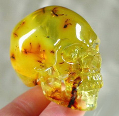 Biggest Amber with Insect Inclusion Carved Crystal Skull, Realistic