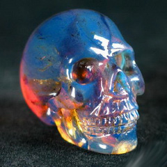 Dominican Top Quality 1.4" BULE Amber Carved Crystal Skull, Realistic