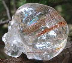 Clearest, Rainbows, 4.2" Rutilated Quartz Rock Carved Crystal Skull, Super Realistic