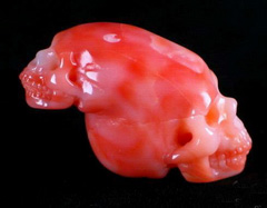 Stunning Design, 1.1" Red Coral Carved Crystal Skulls Carving