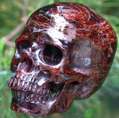 Gem Quality! Clear, Rainbows, Largest 3.4" Garnet Carved Crystal Skull, Super Realistic