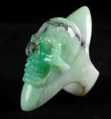 Gem, Chrysoprase Carved Skull Ring, Gemstone, Size 10