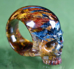 Top Quality, Pietersite Carved Skull Ring, Gemstone, Size 10