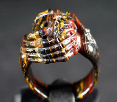 Tiger's Iron Eye/tigereye Carved Skull with Bones Ring, Crystal Size 10