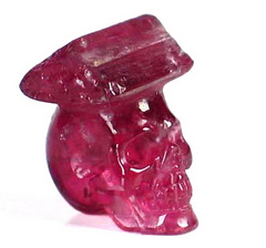 UNIQUE! 15.5cts WATERMELON TOURMALINE CARVED CRYSTAL SKULL, GEMSTONE