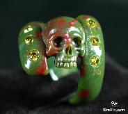 Faceted Cubic Zirconia Bloodstone Carved Skull Ring, Crystal Size 10